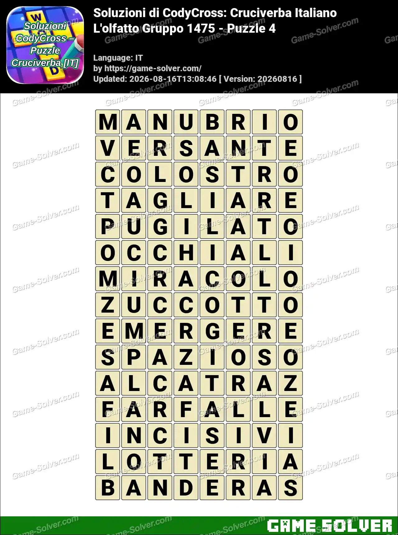 Soluzioni di CodyCross: Cruciverba Italiano L’olfatto Gruppo 1475 – Puzzle 4